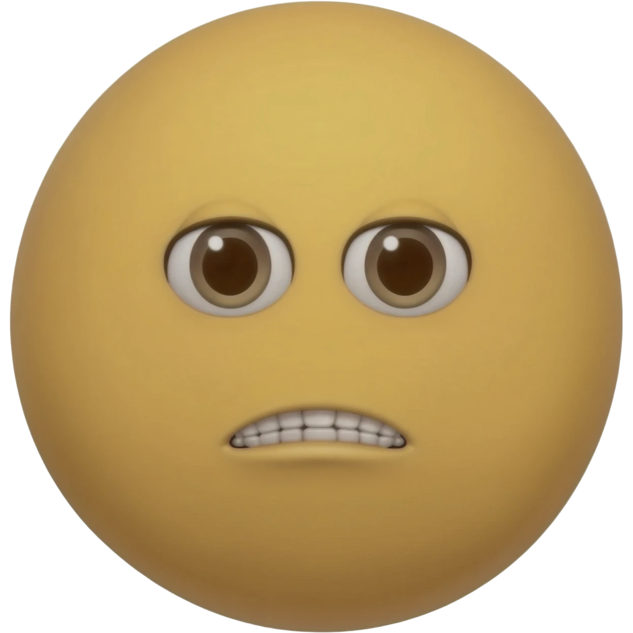 a round yellow smiley, with symmetrical eyes, the left eye is almost completely covered, the right eyelid is slightly lowered. The smiley's face is slightly tilted, he bites his lower lip with his upper teeth. The face is lustful emoji