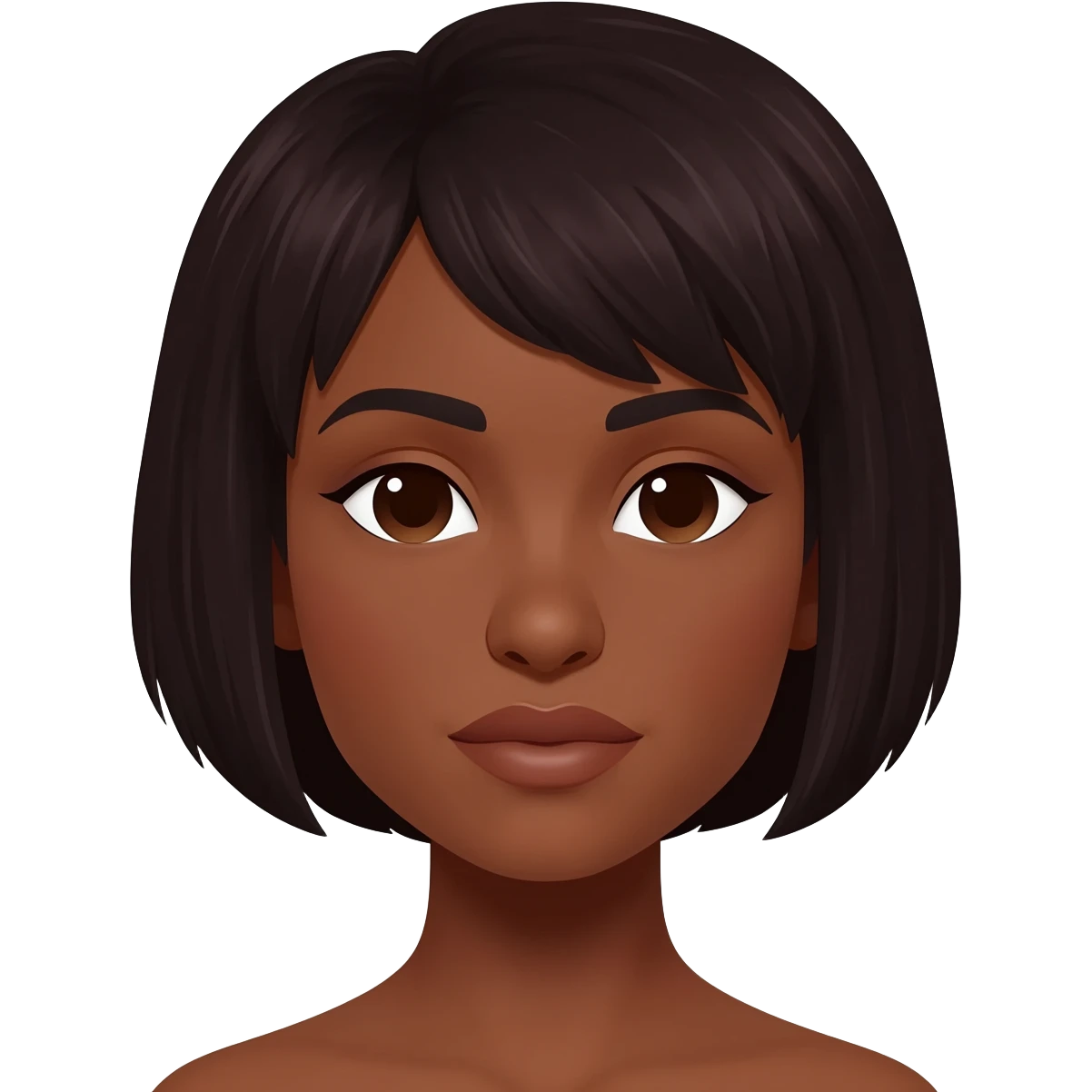 Mujer morena pelo corto oscuro ojos pequeños nariz gruesa labios medianos emoji