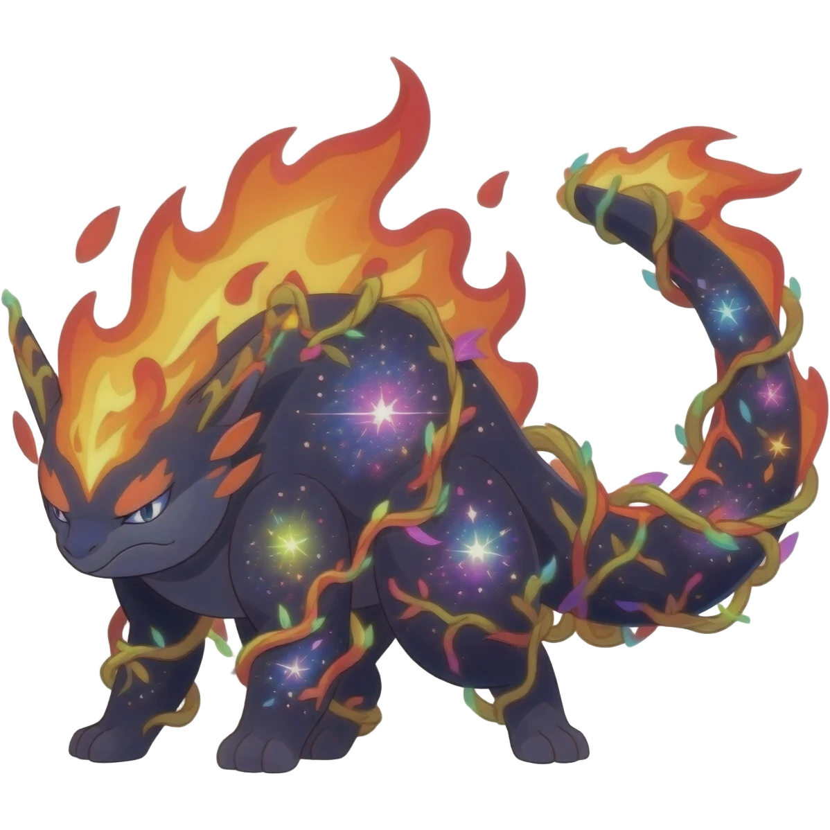 Elemental Forty Fiery Sparky Fierce Colorful Gradient Sparkly Nebular Starry Flaming Viney Vinal Dusky Aurorus-Amaura-Auroras-Pokémon-Fakémon-creature emoji