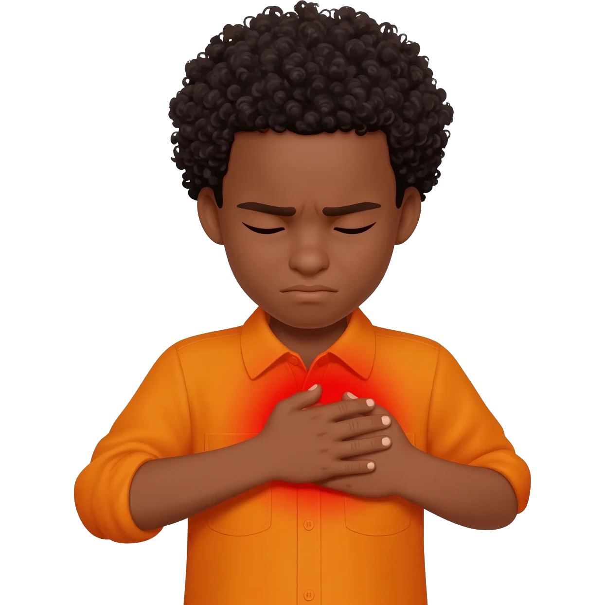 black boy curly hair orange shirt body hurts ouch emoji