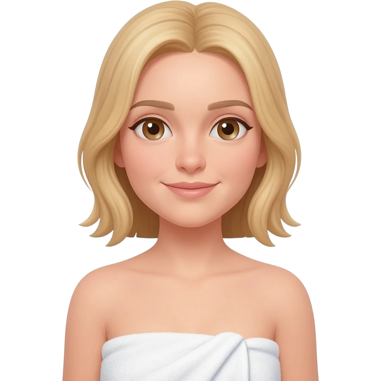 Light skin light brown eyes wearing towel blonde hair emoji