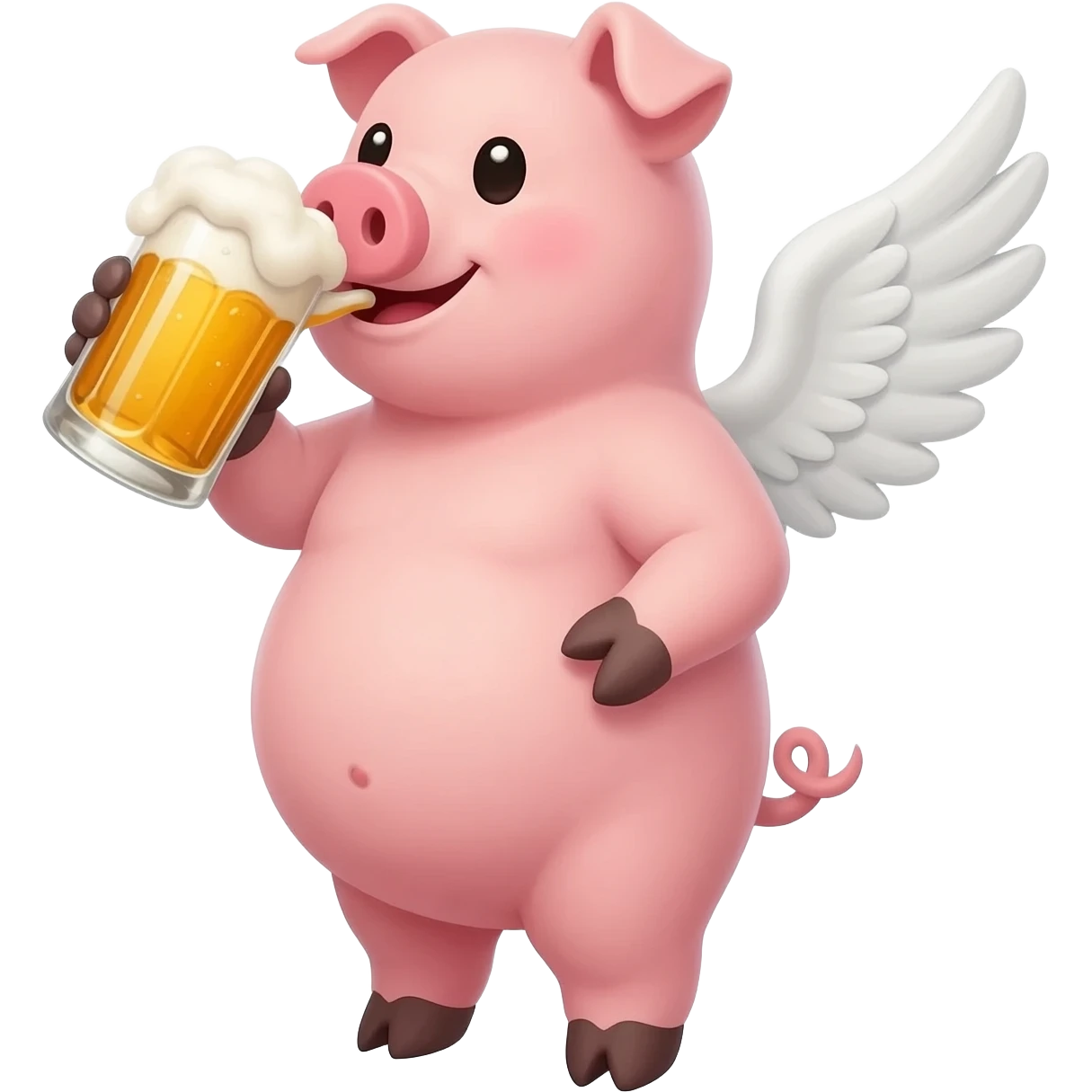 pig with white wings drinking beer emoji