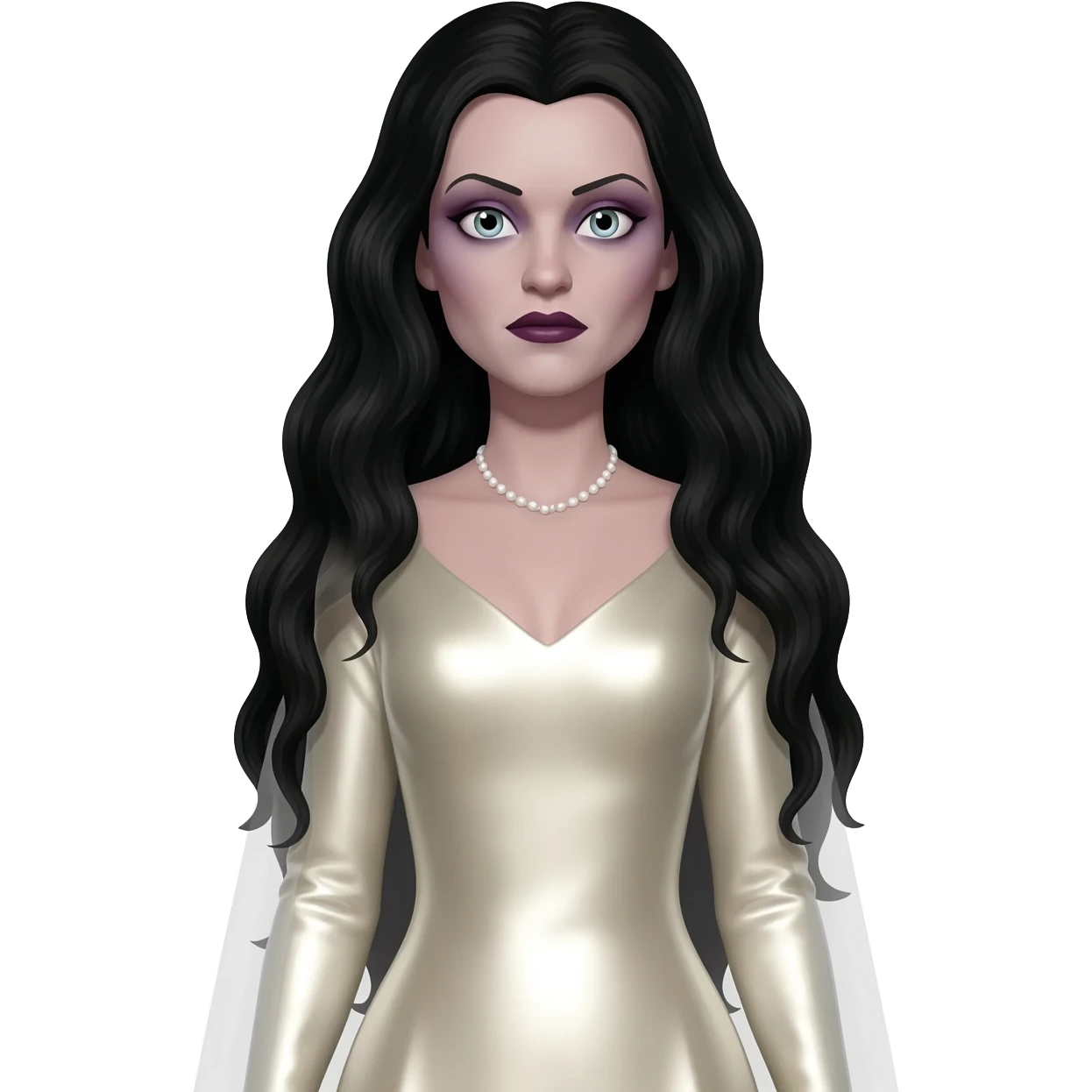 The Bride of Dracula from Universal Monsters with long black hair, ivory metallic long dress emoji