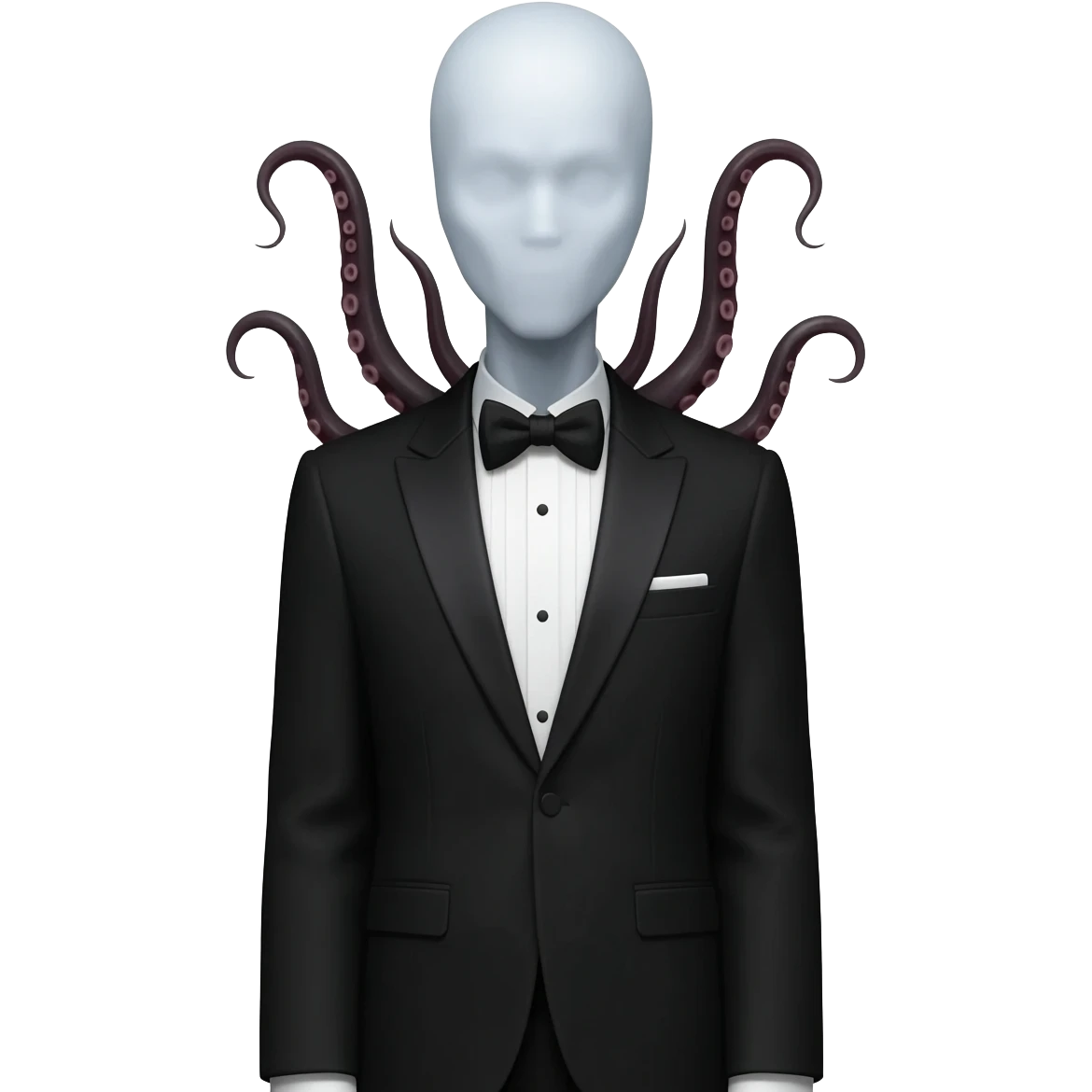 slenderman, tall figure, completely pale, white skin, tuxedo, tentacles coming out of back, no face, featureless emoji
