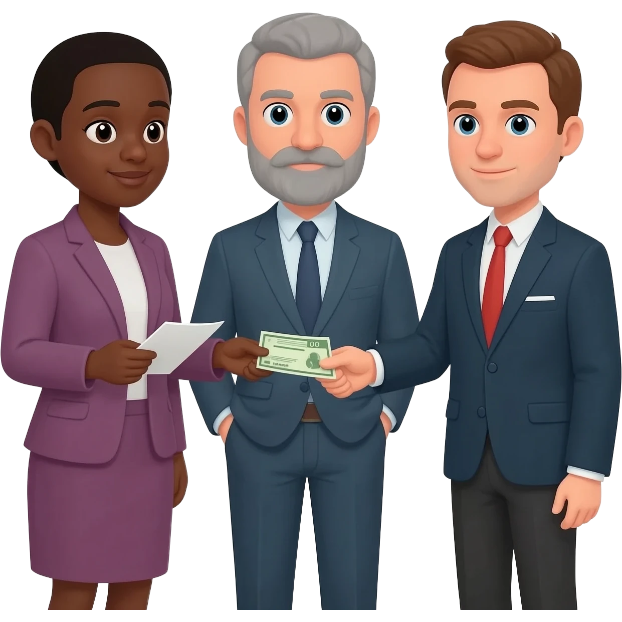 tres personas pagando renta solo hombres uno mereno y dos blanco emoji