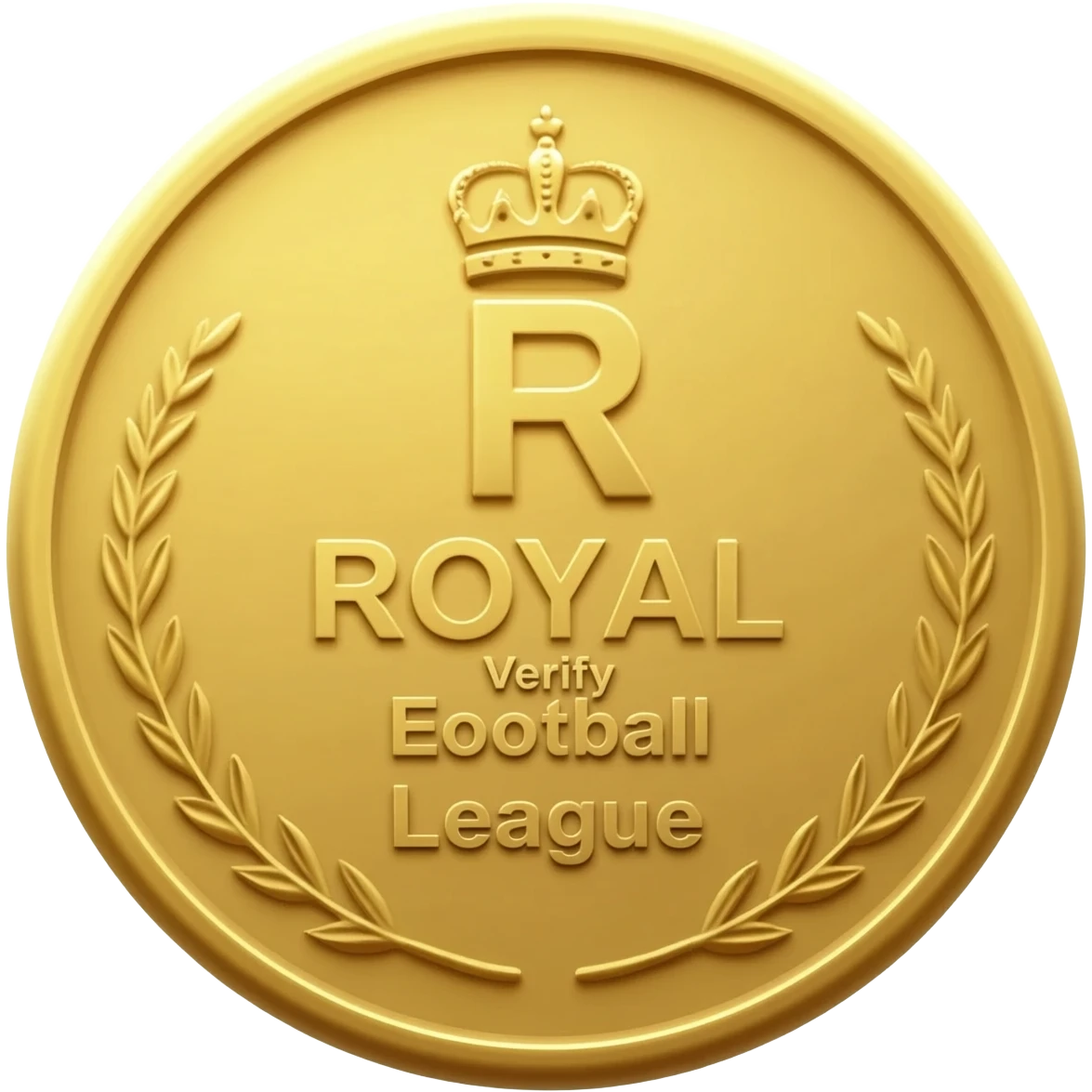 gold coin with "R with crown and  ROYAL Verify Efootball League with stamp"    level in center and minimal laurel emoji