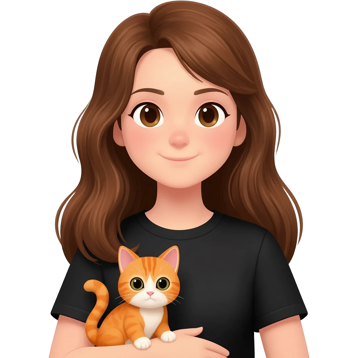 british Baby cat orange with girl long brown hair And black shirt emoji