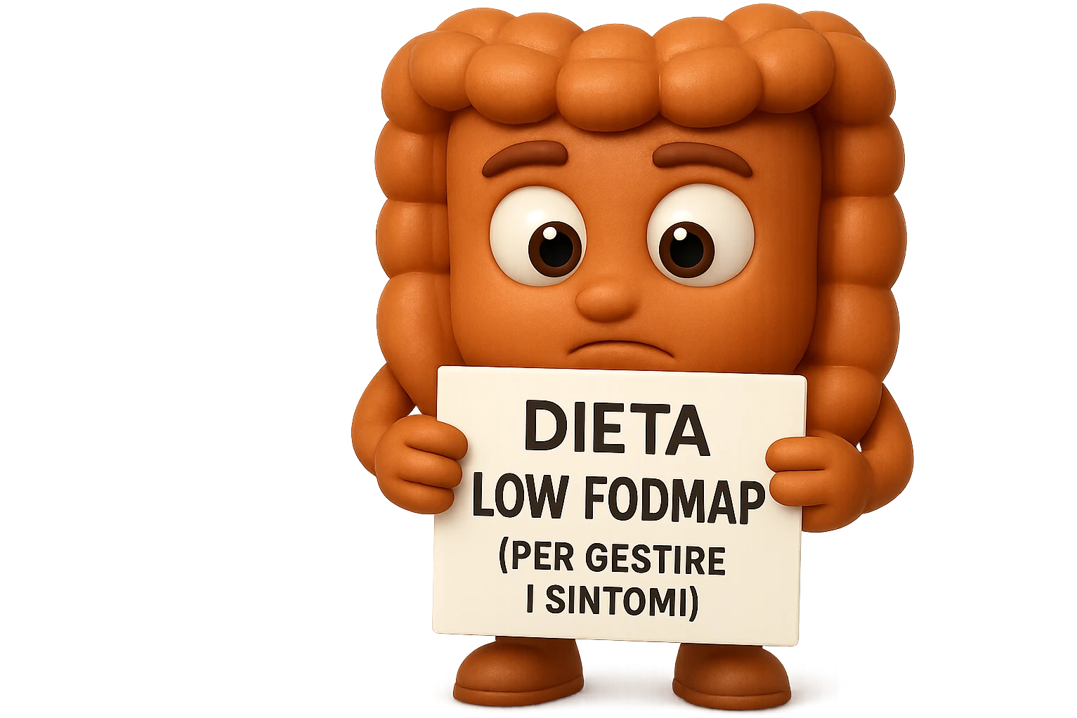 EMOJI STILE IPHONE DI UN INTESTINO UMANO ANATOMICO CHE GUARDA UN FOGLIO CON LA SCRITTA "DIETA LOW FODMAP (PER GESTIRE I SINTOMI)", FAGLI ANCHE LA PARTE BIANCA DEGLI OCCHI, NON SOLO LE PUPILLE, IPERREALISTICO 4K emoji