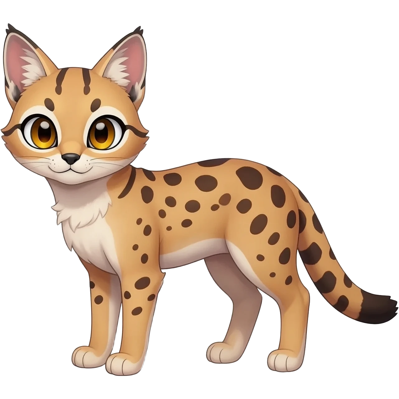 Big-eared big-eyed cute realistic animalistic feral digitigrade 4-legged anime-styled Meloetta-Furret-Sergal-Caracal-Serval-hybrid-fusion-creature-animal, full body emoji