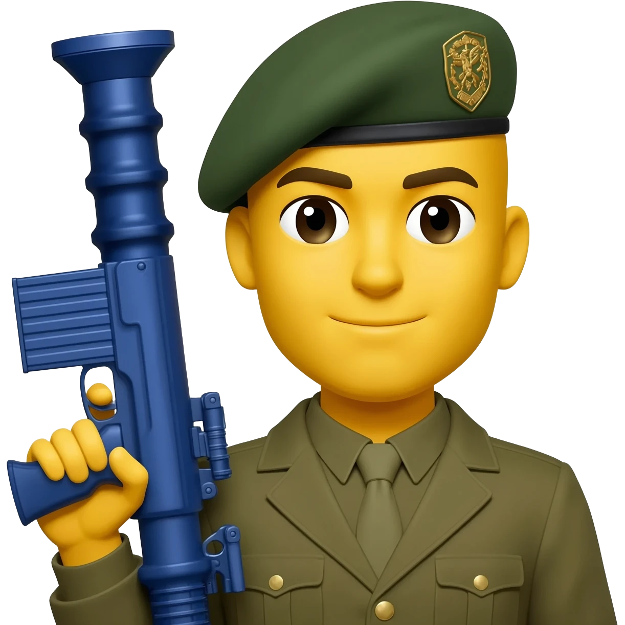 Yellow emoji wearing military hat holding a bazooka emoji