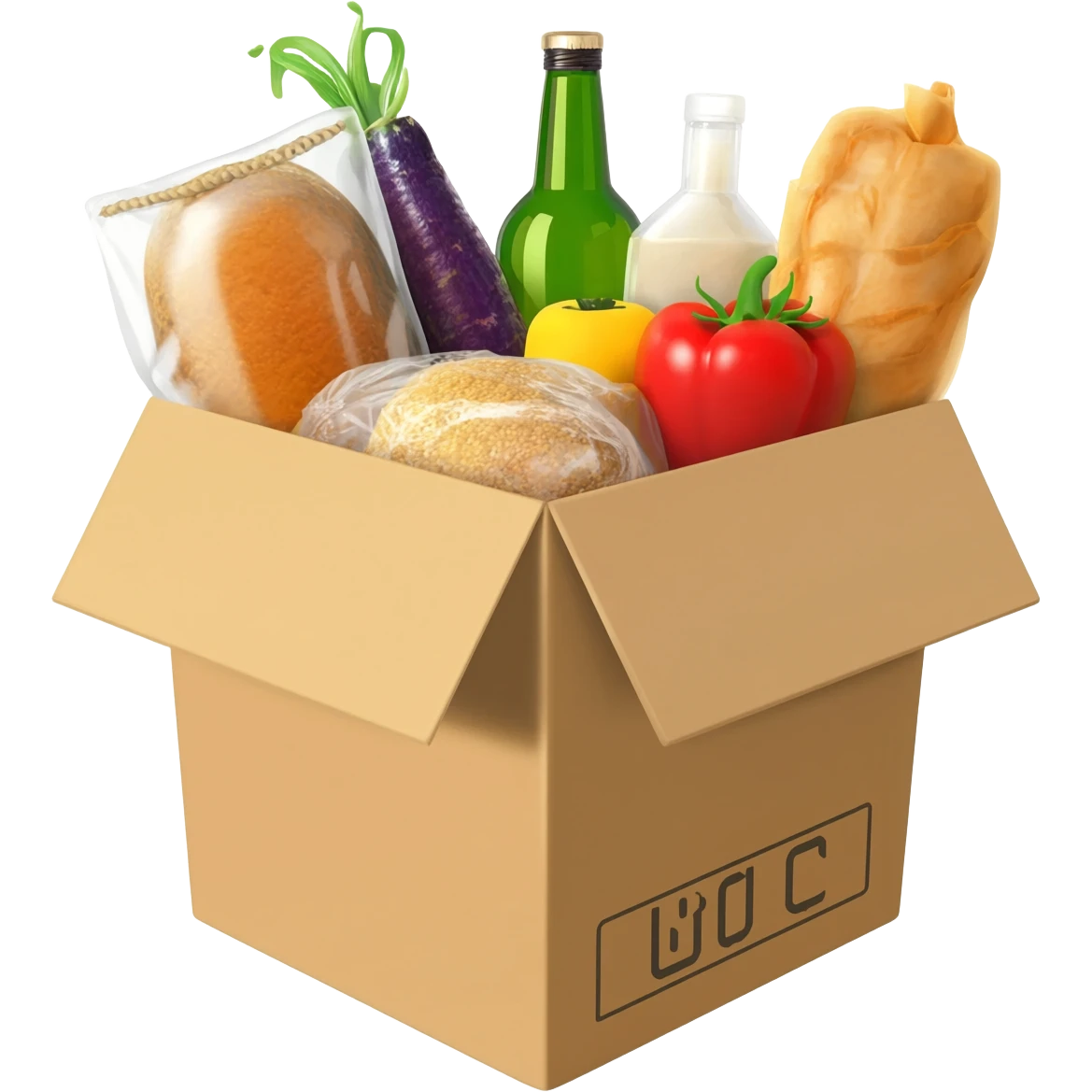 an open carton parcel with groceries inside it emoji