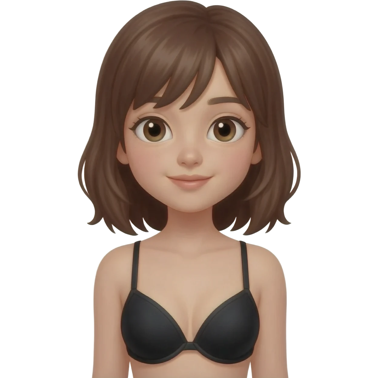 Девушка в лифчике, коричневые волосы, черный лифчик emoji