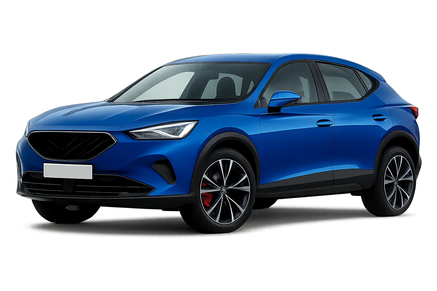 Change the car color to a bright navy blue that is vivid and rich, not too dark or washed out. Keep the background transparent and remove the logo. Preserve all original details and style of the car in the image. emoji