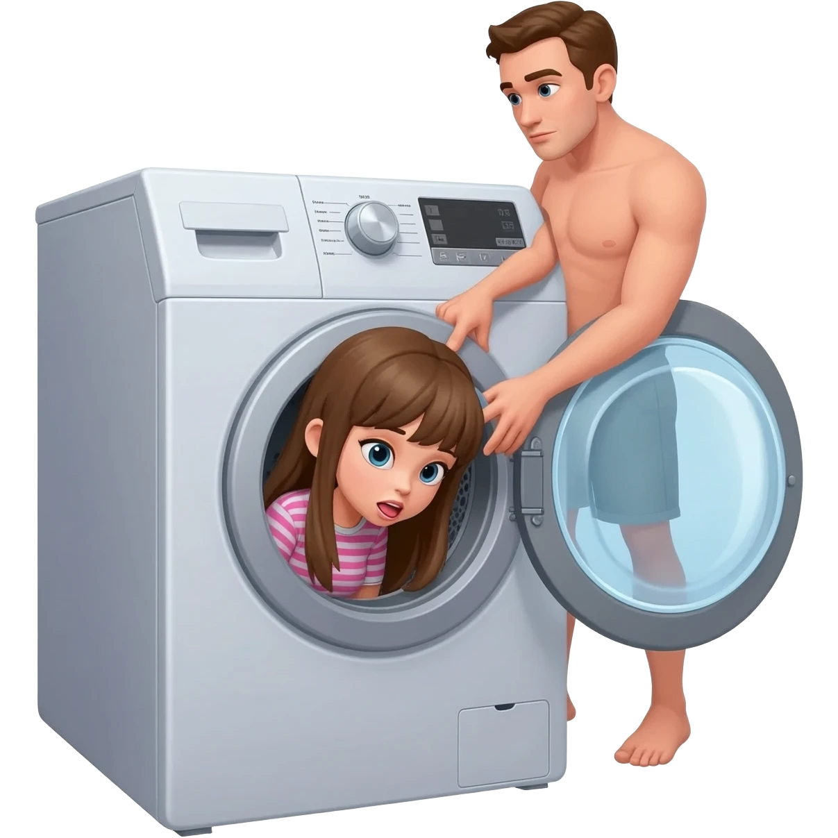 Girl stuck in the washing machine while being fucked by a naked guy emoji