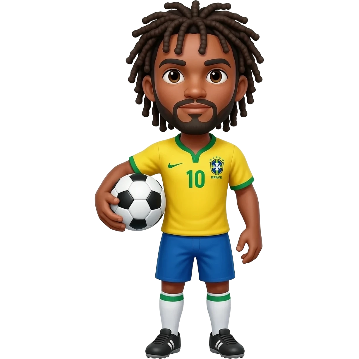 Make a Brazilian football player from Brazil with a ball and dreadlocks emoji