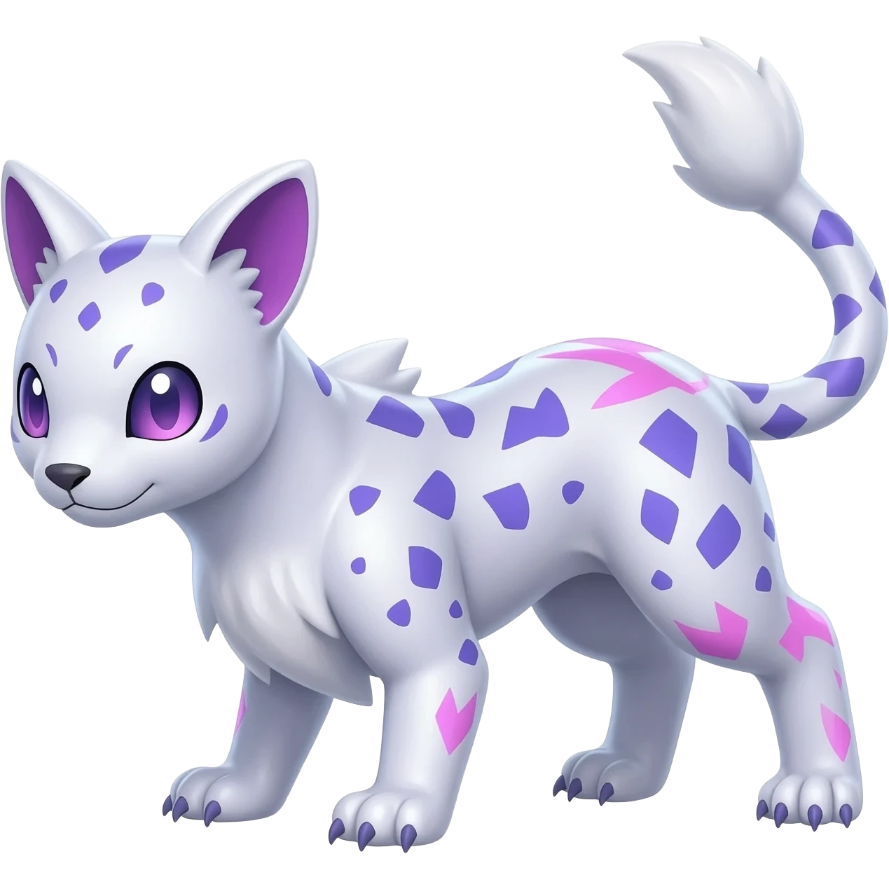Shiny White with Violet and Indigo and pink markings Eevee-Liepard-Zangoose-Pokémon-Digimon-Fakémon-fusion-hybrid-creature emoji