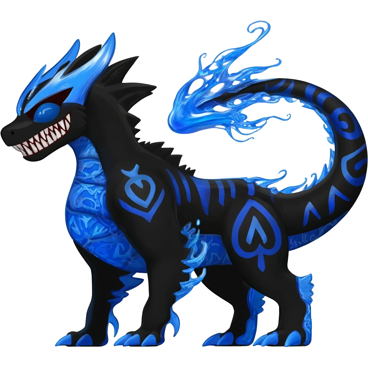 Black and Blue Venom-Stitch-Charizard-Salandit-Sneasel-fusion, full body, tribal markings  emoji