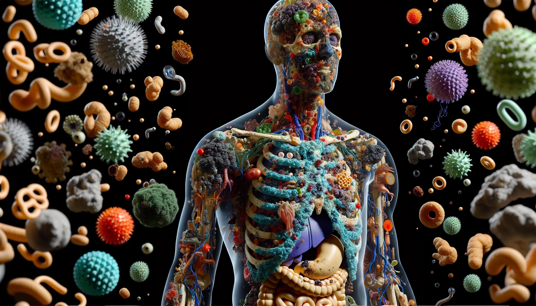 corpo umano anatomico che accumula tossine e malattie nel corpo , iperrealistico 4k emoji