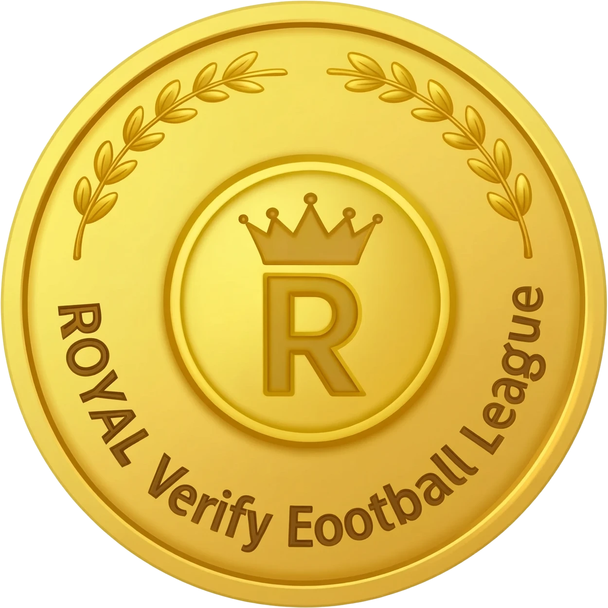 gold coin with "R with crown and  ROYAL Verify Efootball League"    level in center and minimal laurel emoji