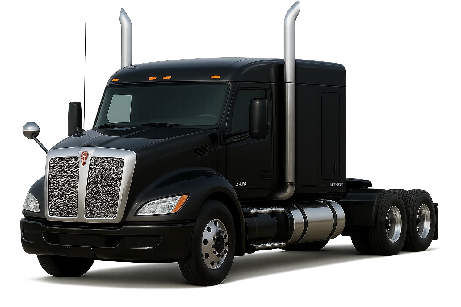 Make this 2026 Kenworth T680 Flat Top semi sleeper as photorealistic as possible, with true-to-life lighting, reflections, chrome, and surface textures, no air filters, flat top sleeper cab clearly visible, no background. Render in ultra-realistic photographic style with perfect lighting and detailed chrome and paint reflections, no background. emoji