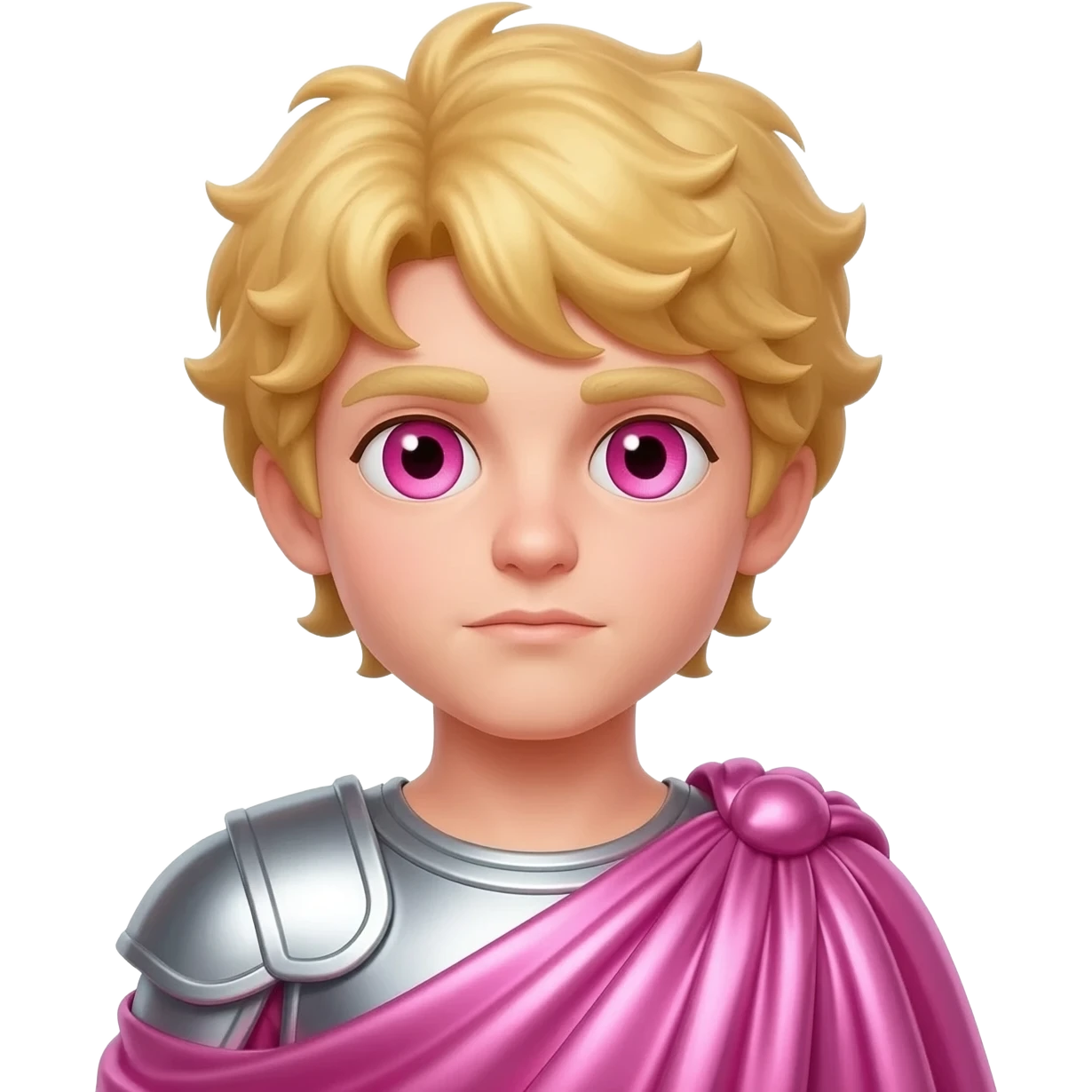 Cupid from Roman Mythology with rose-pink eyes, blonde hair, pink metallic cloak emoji
