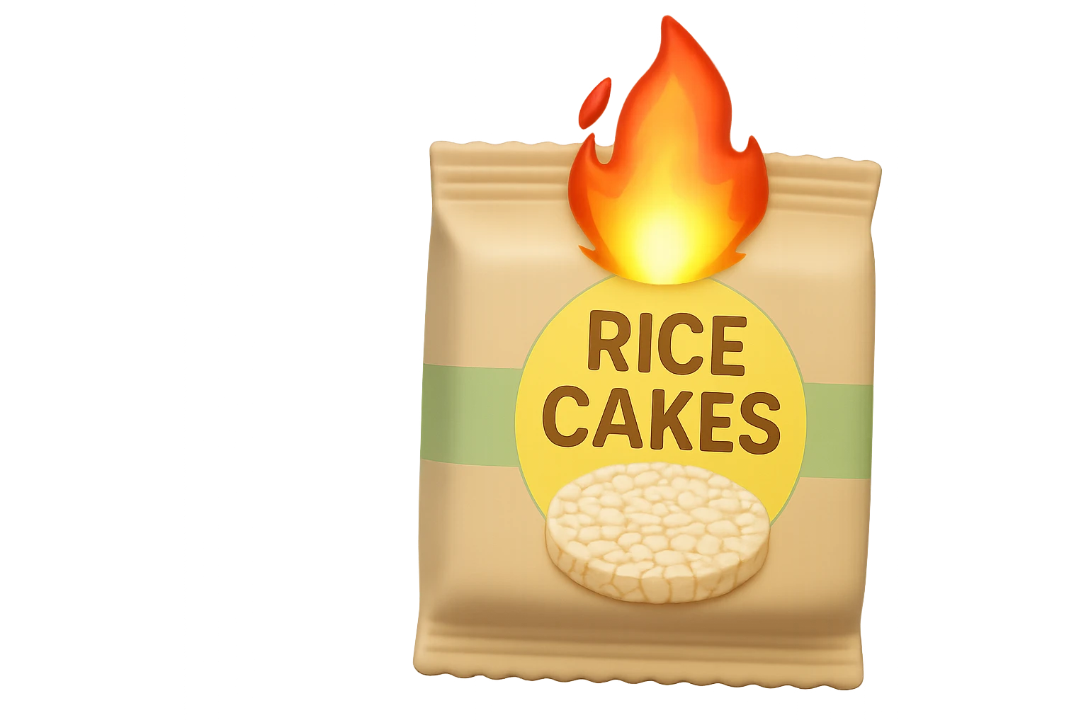 emoji stile iphone di un pacco di gallette di riso con fiamma 3d sopra emoji