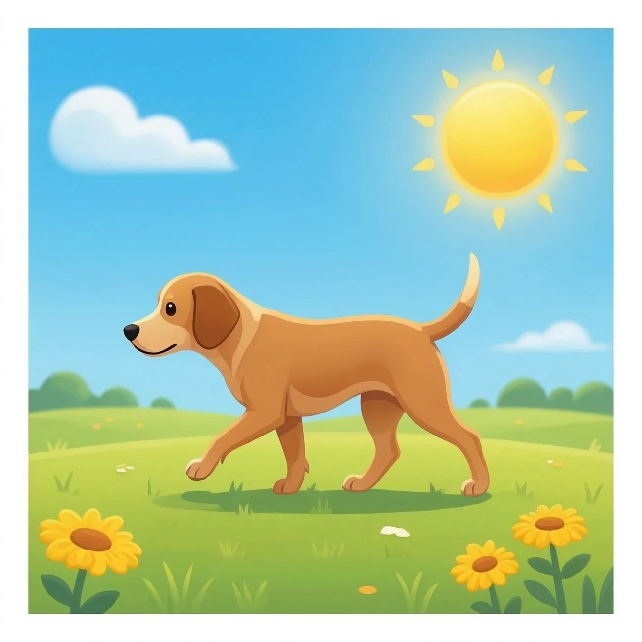 The dog is walking in the blazing sun and is very hot. emoji