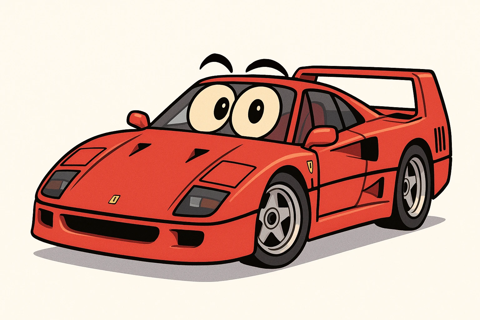 Ferrari F40, stylized cartoon, bold lines, bright red, dynamic pose, on white background emoji