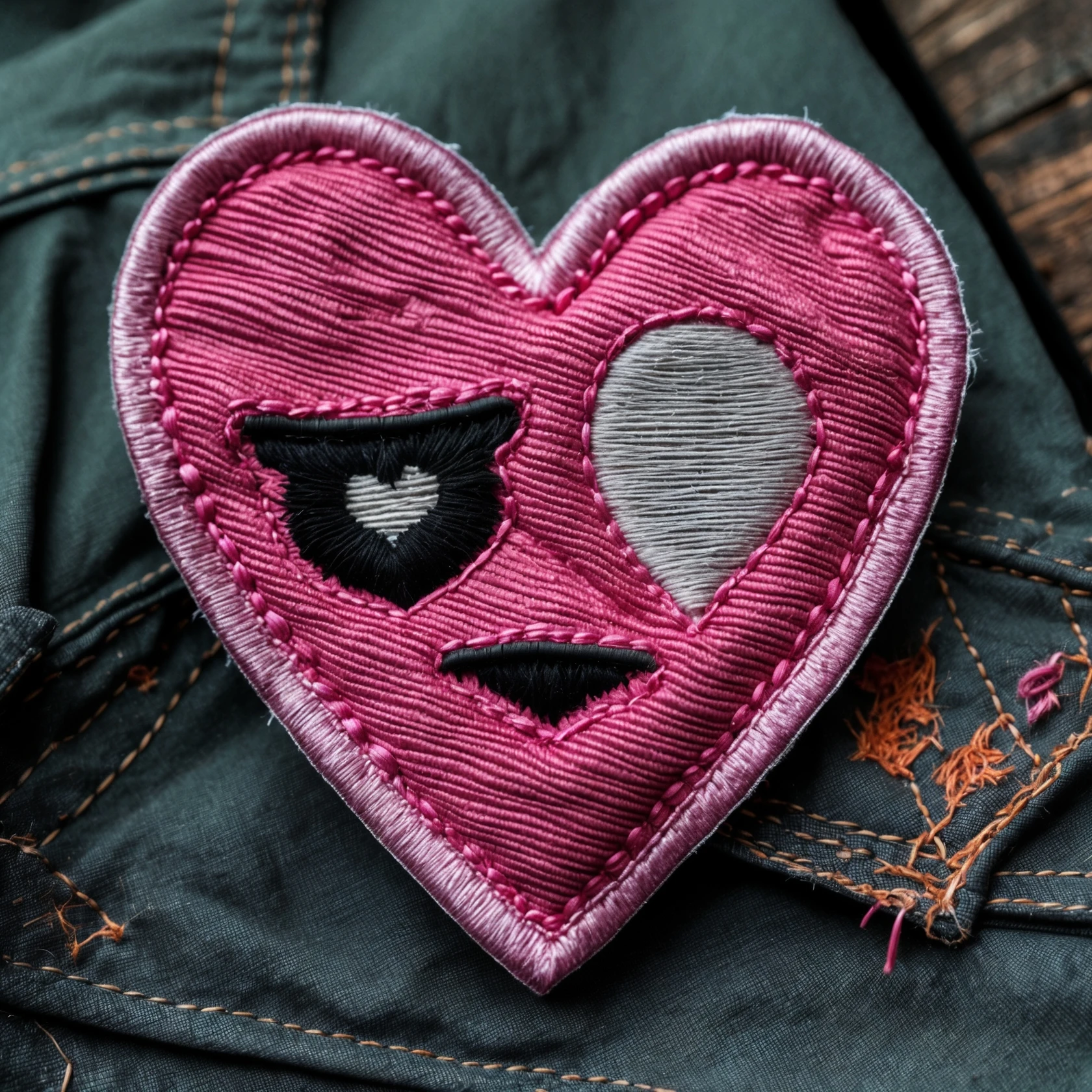 emo heart with a stitched patch emoji