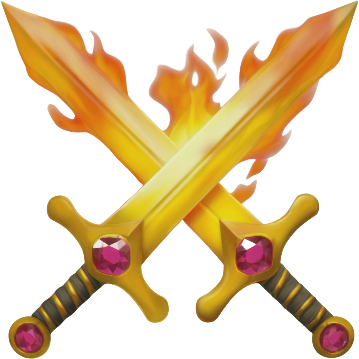 Flaming fully golden crossed swords with red gems emoji