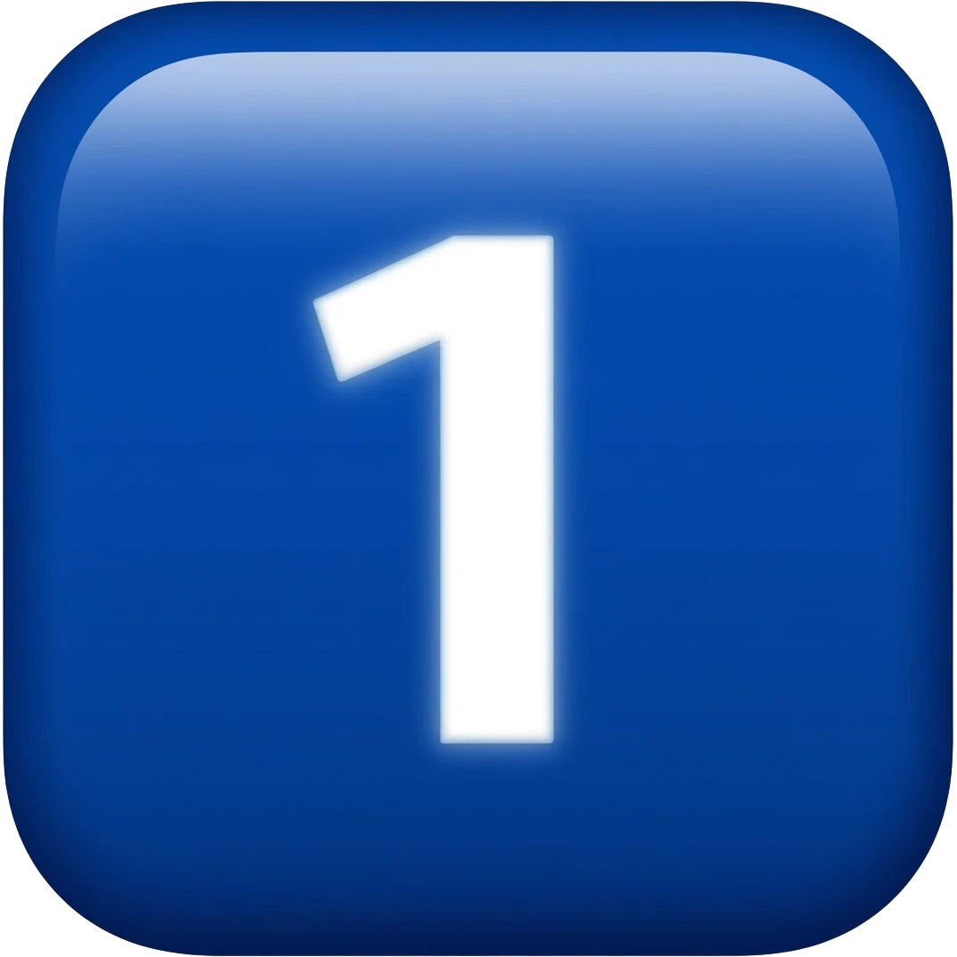 "3D premium,3D rounded-square icon in strong BLEU with a beveled edge, bold serif white letter '1'centered, strong specular highlights, inner glow, 1024x1024, png" emoji