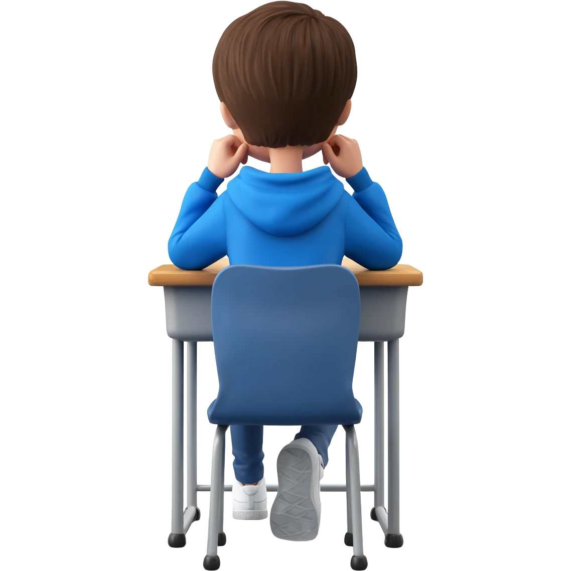 student sitting in classroom back view with hands on chin emoji
