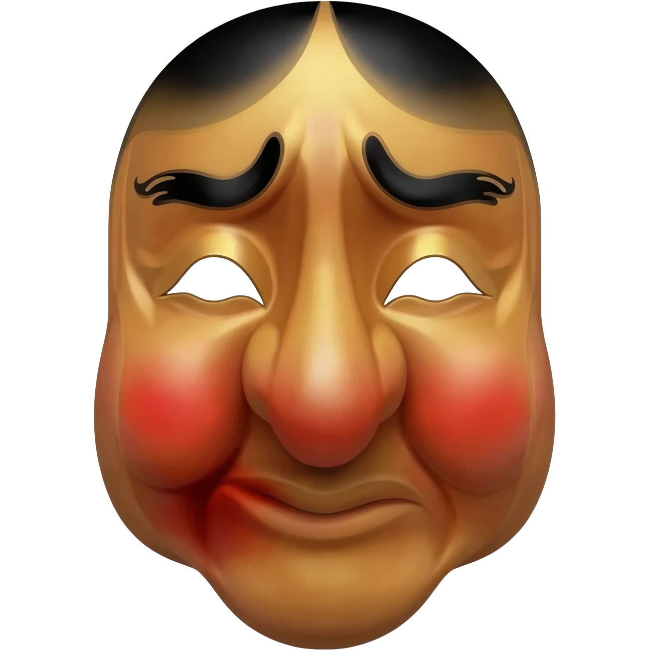 Hyottoko festival mask, a comical, puckered mouth to one side, round eyes, and a skin, rounded face, long nose emoji