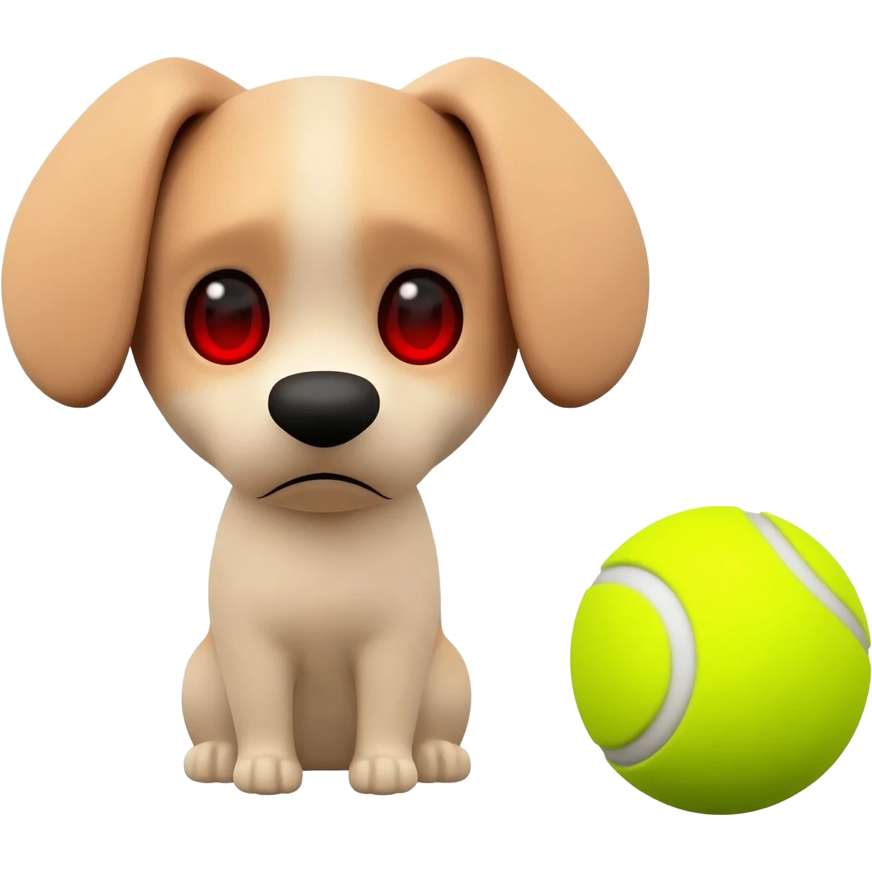 A sad dog sits next to a ball emoji
