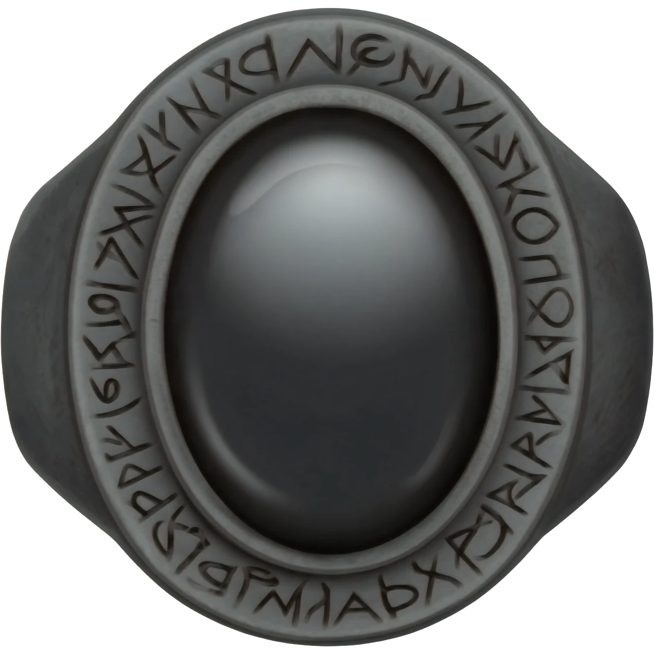 A Obsidian ring,with a black opal gem in the center, with Runes carved into it emoji