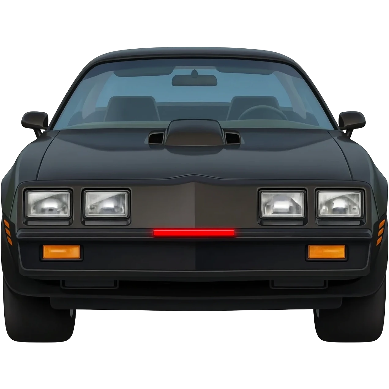 KITT the black Trans Am from the Knight Rider TV show with the scanner bar of red lights on the front of the hood in-between the headlights emoji