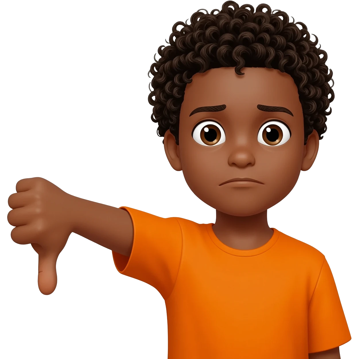 black boy curly hair orange shirt thumbs down not happy emoji