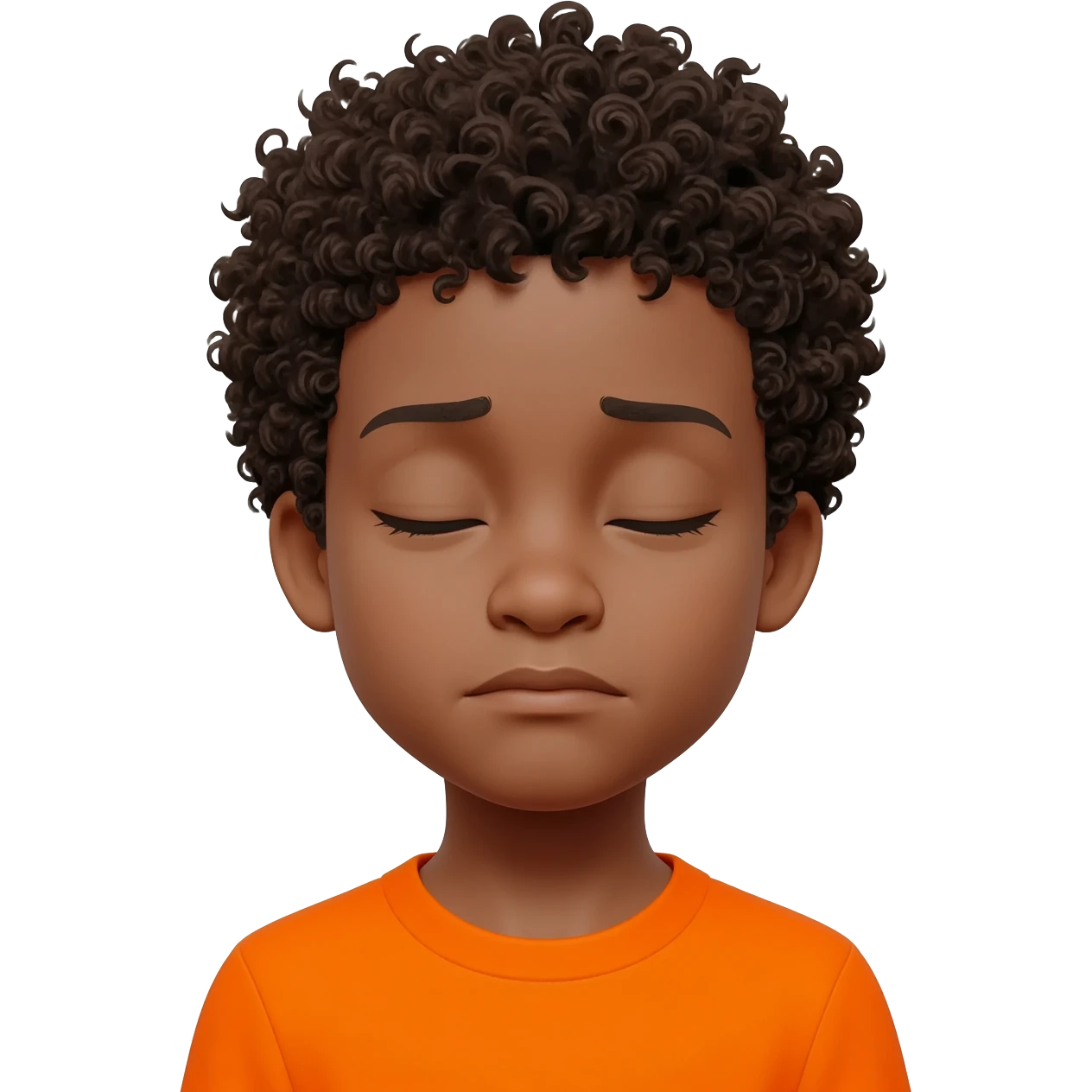 black boy curly hair orange shirt sleepy tired emoji