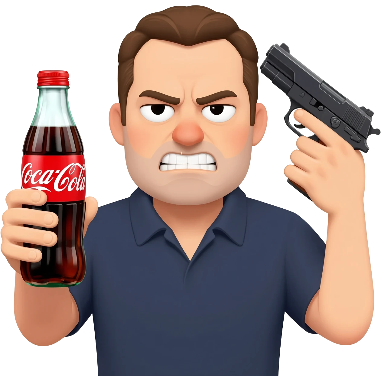 grumpy coca-cola emoji with gun to the head emoji