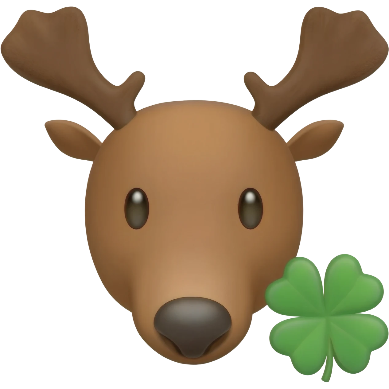 Fröhlicher elchkopf mit schaufeln und mit einem Glücksklee neben dran emoji