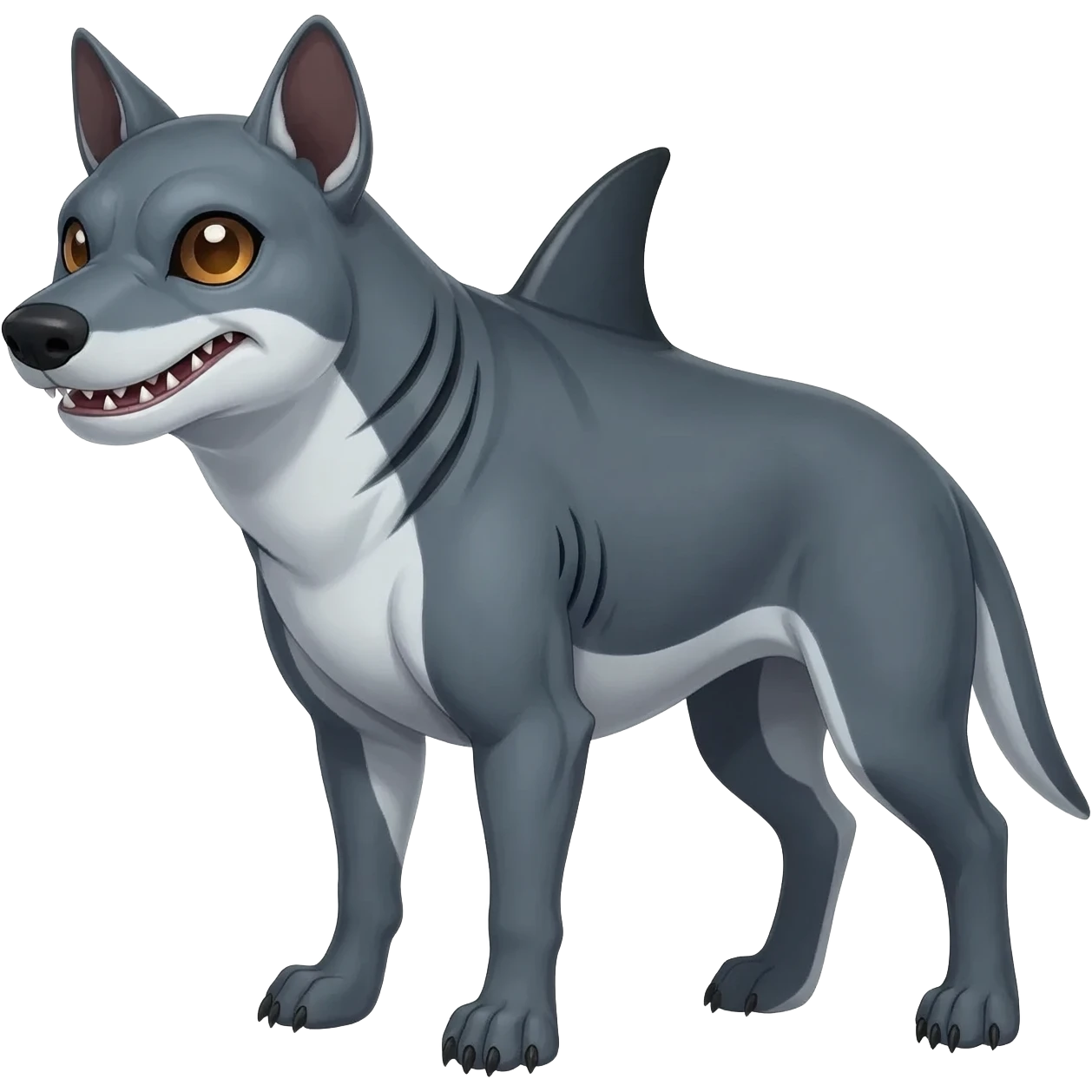 Cool 4-legged digitigrade edgy furry cute realistic Landhai-Shark-canine-Sharpedo-Hyena-hybrid-animal-Pokémon-Fakemon-fusion-creature  emoji