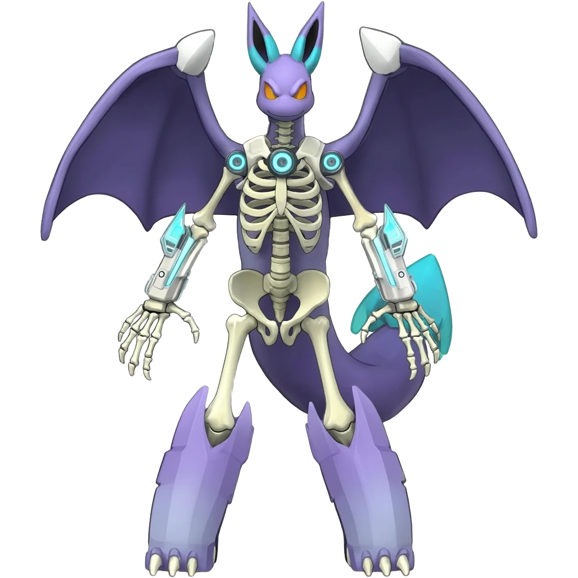 futuristic Skeleton-Cyborg-Manectric-Electrike-Salandit-Cubone-Umbreon-Marowak-Draco-Fakémon-hybrid-creature (full body), 4 legs emoji