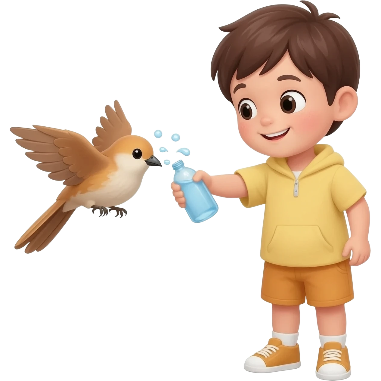 kid giving water to a bird emoji