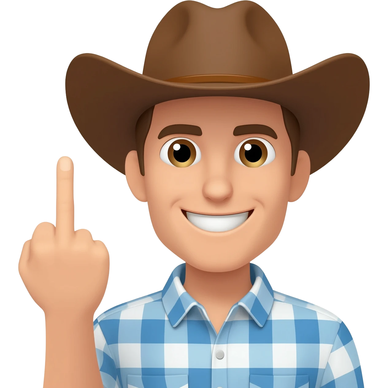 A smiling emoji with a cowboy hat using the middle finger emoji