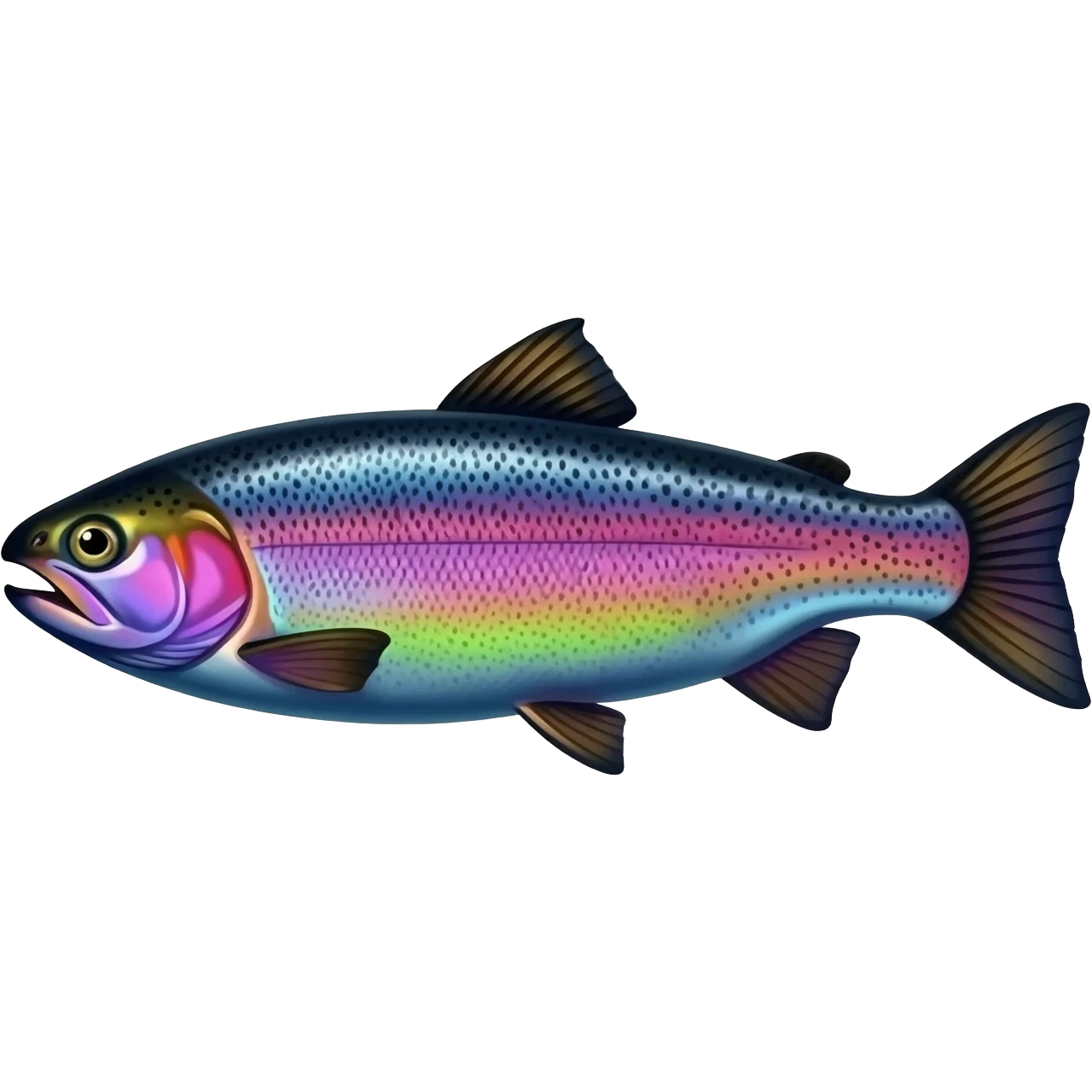 realistic rainbow trout fish bright purple blue green yellow white with black speckles emoji