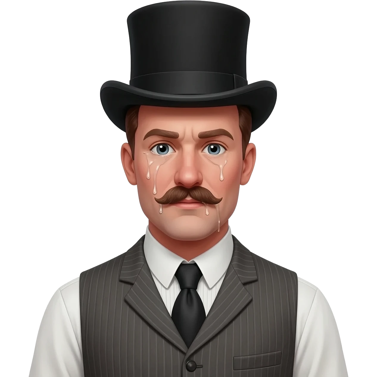 Red hot and sweaty snob man from 1900, water dripping emoji