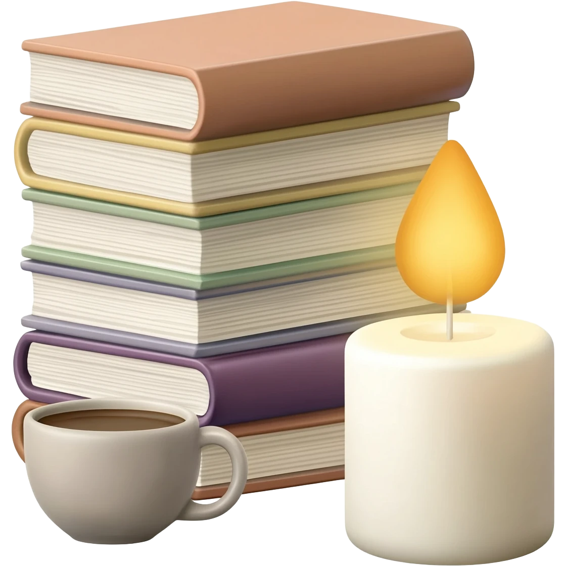 Books with coffee and a candle next to the books emoji