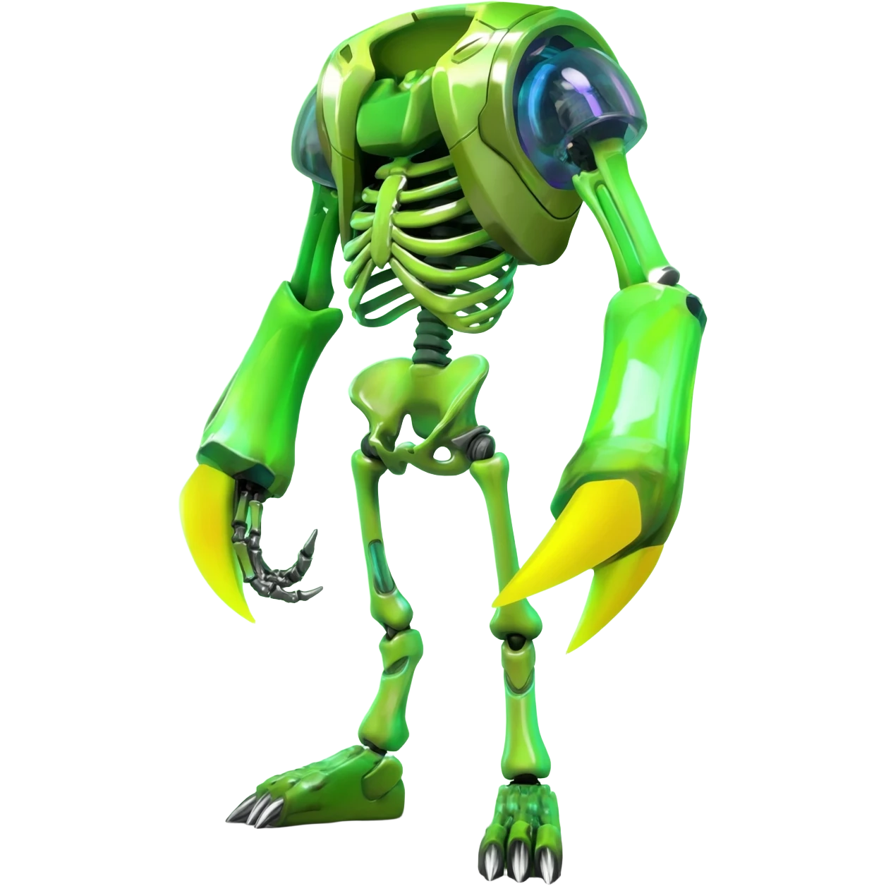 futuristic neon-glowing-lime-green Skeleton-Cyborg-Manectric-Electrike-Salandit-Cubone-Umbreon-Marowak-Draco-Fakémon-hybrid-creature (full body), 4 legs emoji