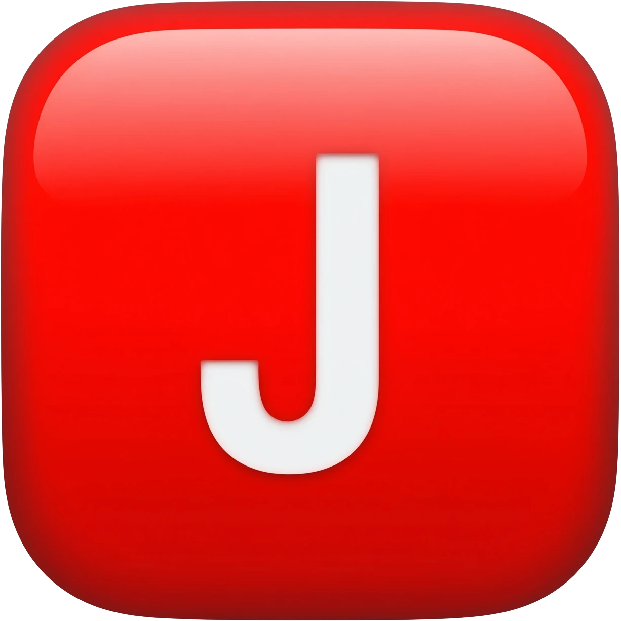 "3D premium,3D rounded-square icon in strong RED with a beveled edge, bold serif white letter 'J'centered, strong specular highlights, inner glow, 1024x1024, png" emoji