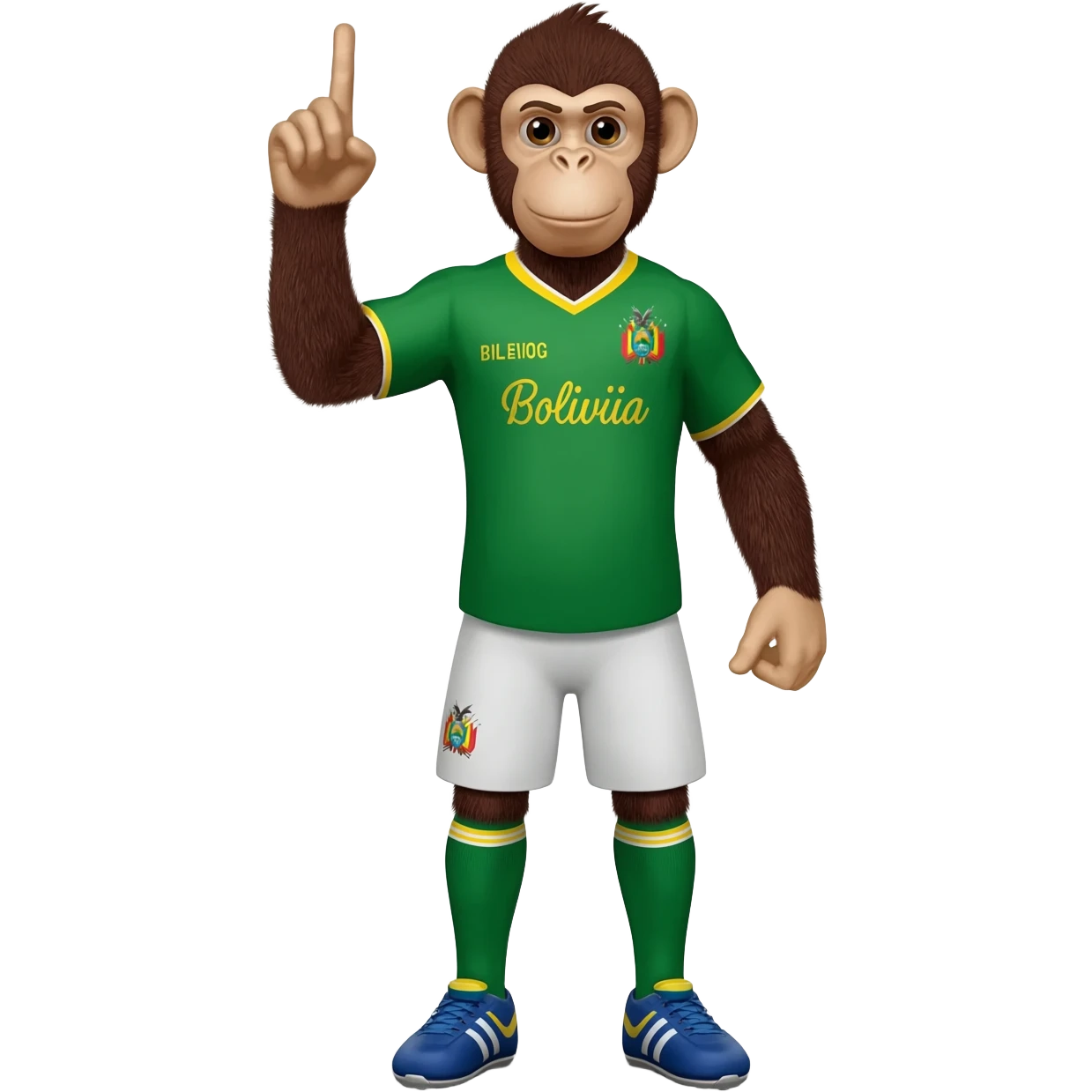 Un mono con gestos humanos con uniforme de la selección de futbol boliviano emoji